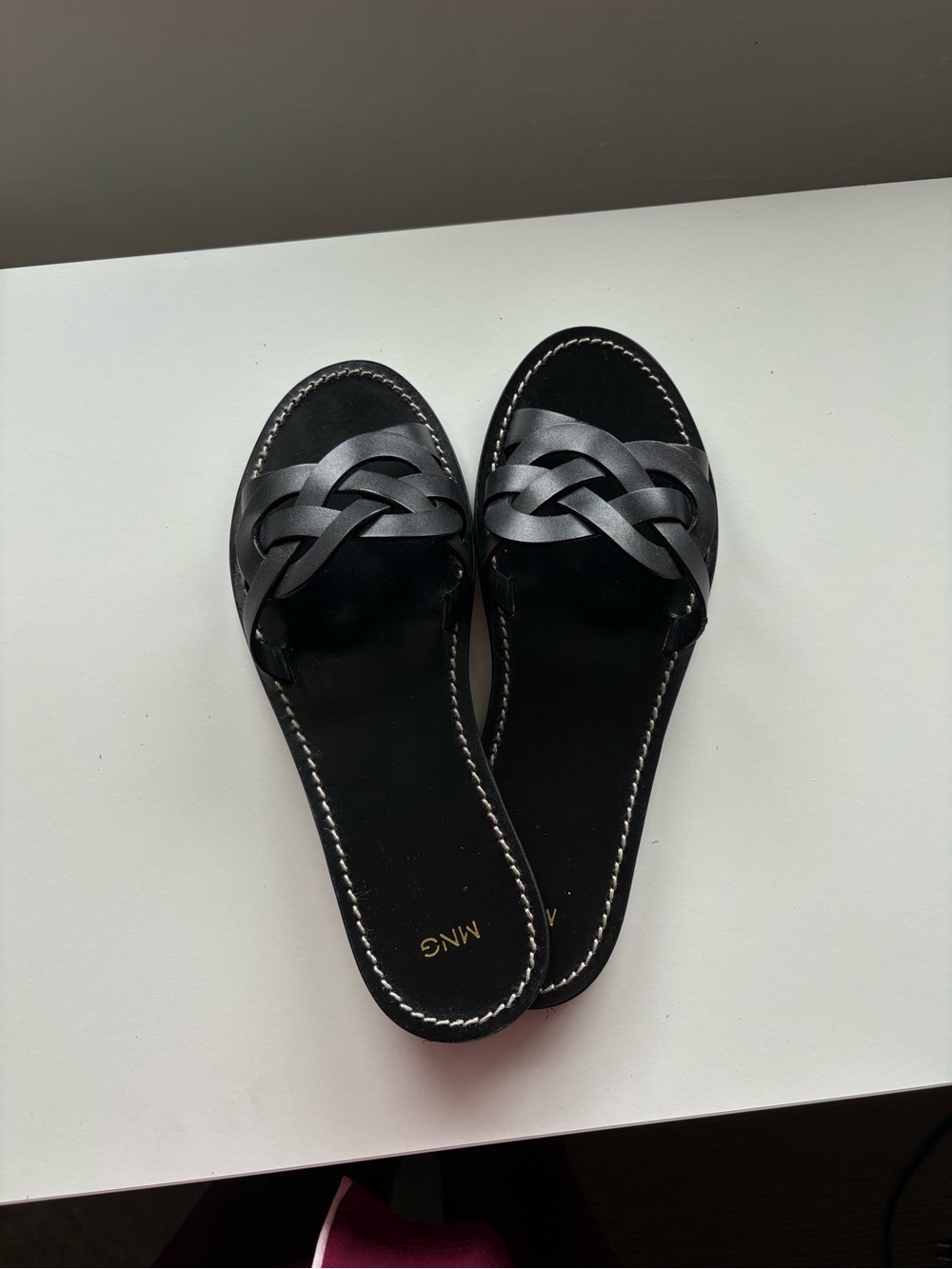 Mango Black Braided Slide Sandals